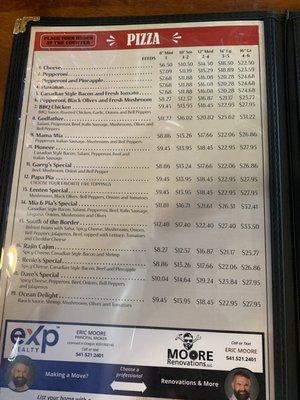 New pizza menu