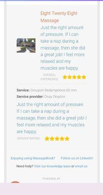 What recent clients are saying about Eight Twenty Eight Massage