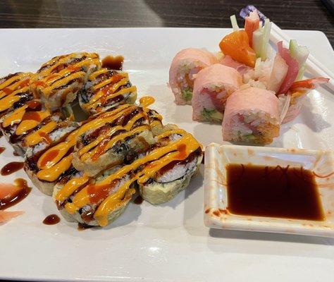 Volcano Roll on the left, Marilyn Monroe Roll on the right