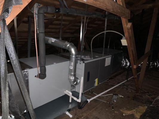 A far view of the gas furnace install