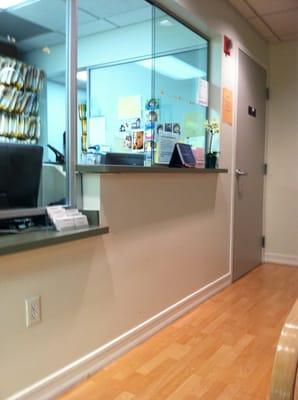 Waiting room, front desk