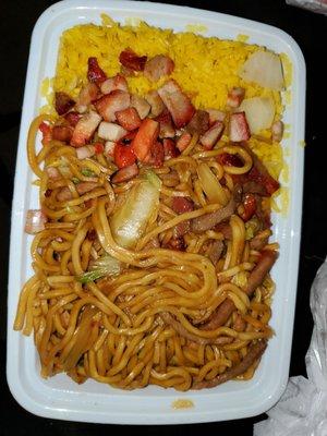 pork lo mein w/pork fried rice