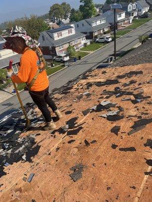 Tearing off shingles