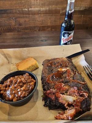 Half rack pork ribs, beans, cornbread, root beer.