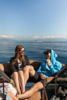 Kick back in the spacious bow of our boat.