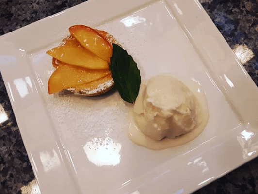 Peach crostata with homemade lavender gelato.