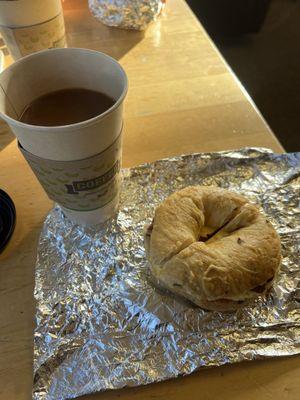 Bagel sandwich and coffee