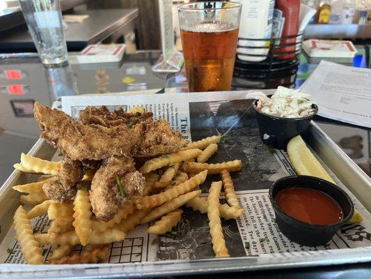 Chicken tenders and Motorworks brew  Ice cold AC  Perfect to take a break from the island sun.