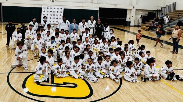 Look how happy they are. Everyone just earned their yellow belts.