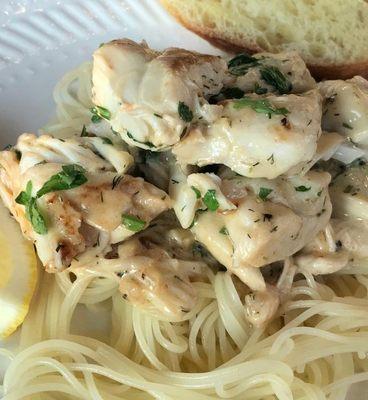 Jumbo Lump Crab scampi over angel hair.