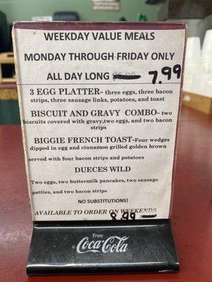 Weekday Specials - Breakfast