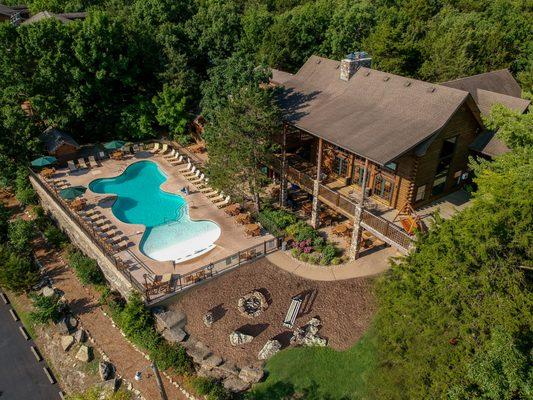 Lobby building, pool, firepit