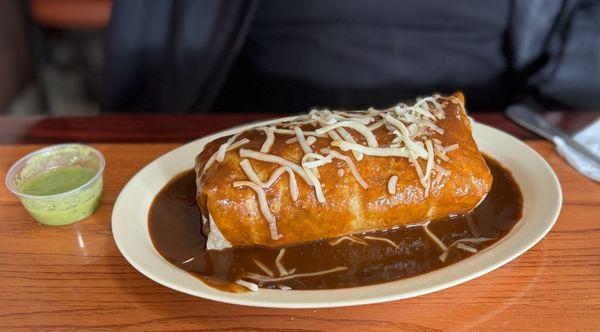 Carnitas wet burrito with Mole