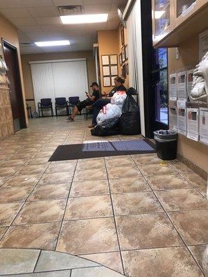 Trash bags sitting in lobby