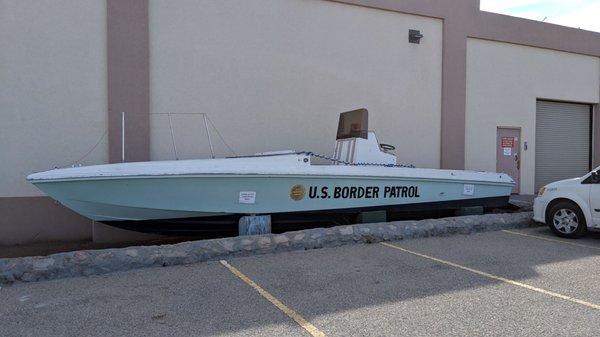 Boat in the parking lot.