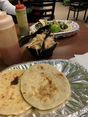 Pupusas and Tacos de Carne Asada