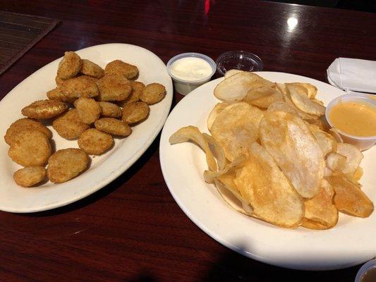 Apps fried pickles n Mik's chips with beer cheese