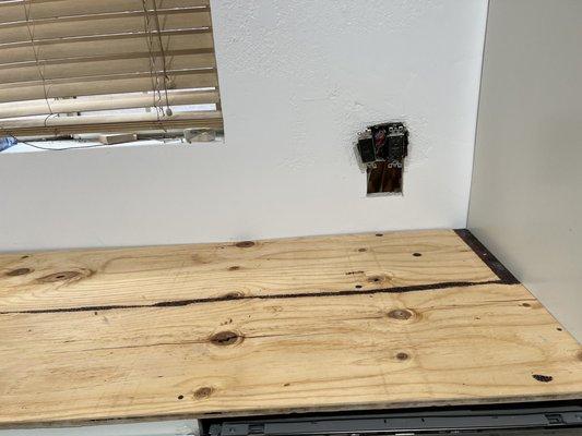 Unfinished kitchen countertops. No kitchen for two years.