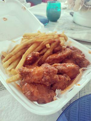 Chicken wings and fries