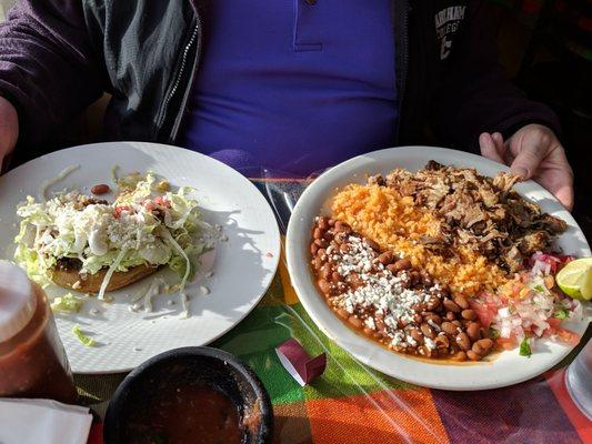 Carnitas dinner (huge and yummy!) and a barbacoa sopa. Yum!