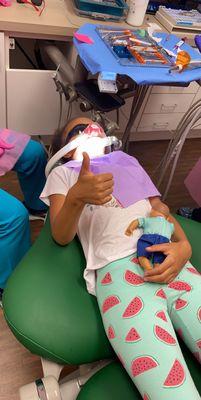 The dentist talked my daughter through her appointment in the cutest way . It made her feel so comfortable and relaxed!!