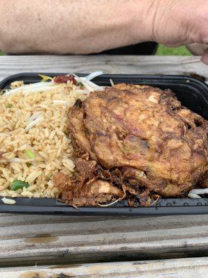 Pork egg foo yong there are two of them and fried rice