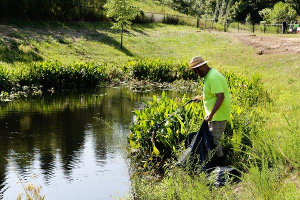 Removing trash from a stormwater pond