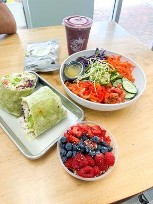 Berry natural smoothie, Veg head salad, Cobb wrap, Tequesta dragon - small.