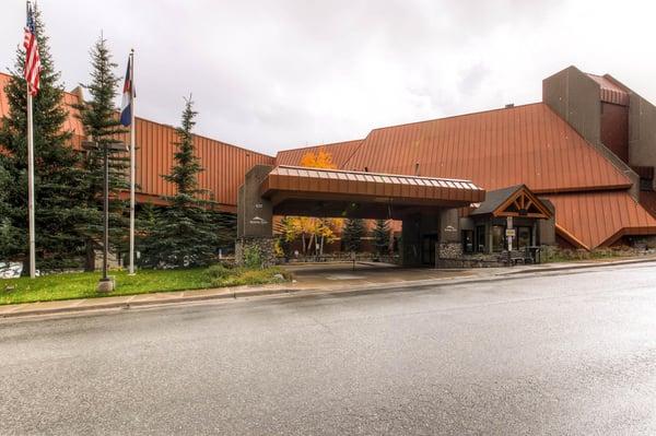 Main entrance of Beaver Run Resort in Breckenridge, Colorado.