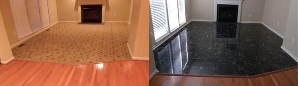 Before and After marble flooring in Pike Creek, Delaware