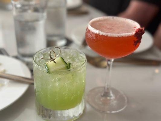 Cocktails, both very good (Windermere on the left and bourbon/strawberry drink on the right)