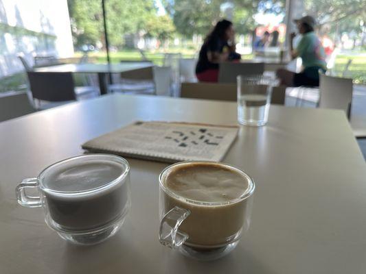 Black sesame latte and Egg latte