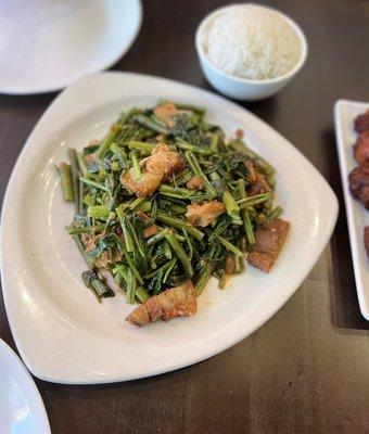 Sauteed Chinese Watercress with crispy pork