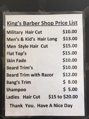 This price list says it all. I don't know anywhere in the DMV where you can find a $15 haircut ($10 military cut)!