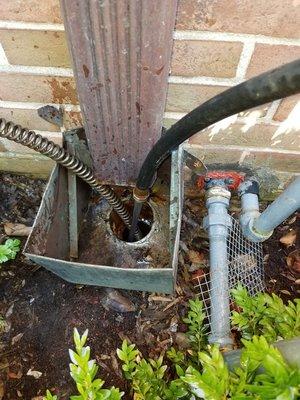 Snaking and testing outside drain line