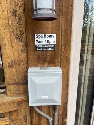 This is our spa sign that was required by the City of Big Bear Lake.