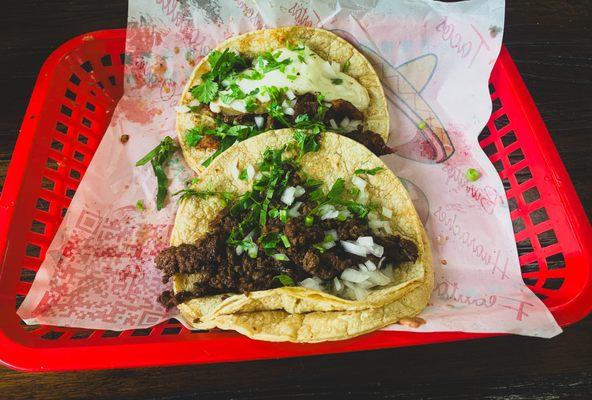 Tacos Al Pastor (above) and Carne Asada Taco