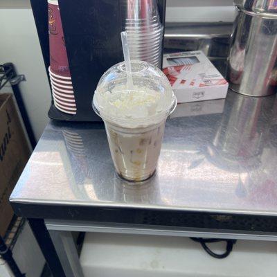 The Crystal made with white coffee and chocolate peanut butter iced