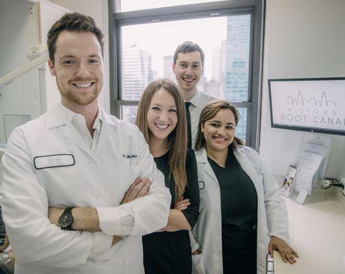 Midtown Root Canal. Experts in Saving Teeth!                            Dr. Alen C. Jakob, Rachel, Max , and Karol.