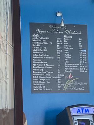 General Menu- see pedicure menu for accurate pedicure pricing.