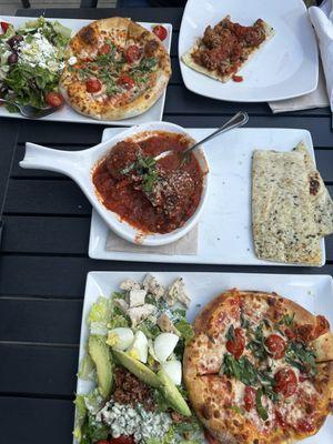 Appetizer: Italian Meatballs with side of Flatbread, 7 inch Margherita with a side cob salad