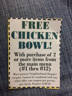 FREE CHICKEN BOWL