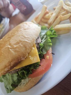 Hamburger with America cheese and mushrooms