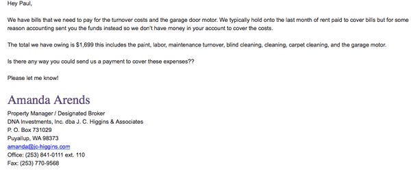 This email clearly states the $1699 includes cleaning and carpet cleaning costs. Now you're claiming I owe you money for those services?