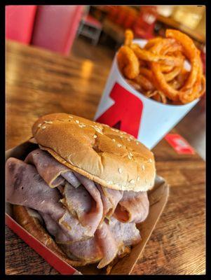 Huge Curly Fries and 1/2 lb. RoastBeef sand.