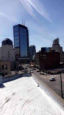 The view on the roof after going up the stairs! You can soak up the sun, take pictures, and sit on the benches.