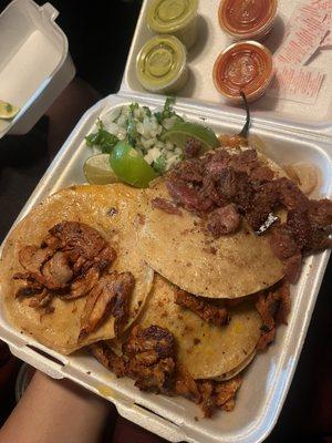 Trompo tacos and tripita taco