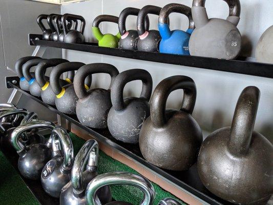 Kettle Bells - Interior of 24 hour access Drop Zone Fitness Gym in Missouri City, Texas