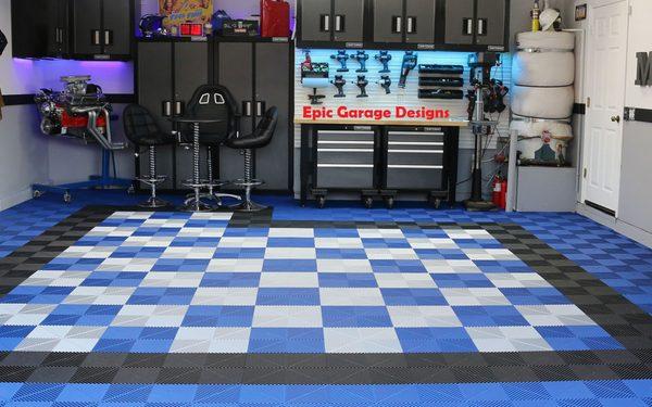 Epictraxx flooring, custom cabinets and our PitStop furniture