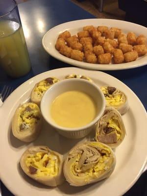 California breakfast roll and a side of tots